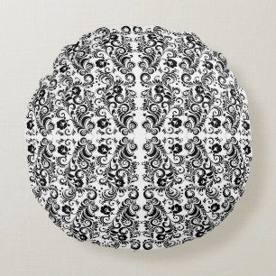 Cute black white floral background design round pillow
