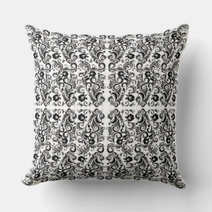 Cute black white floral background design throw pillow