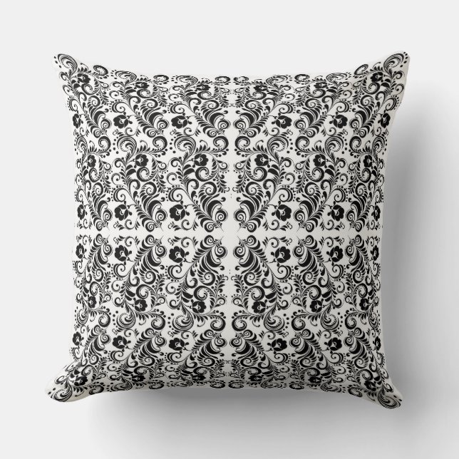Cute black white floral background design throw pillow (Front)