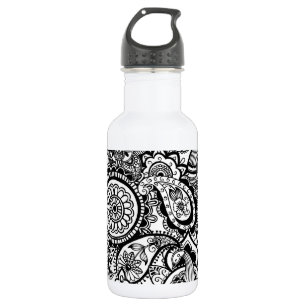 Cute black white floral paisley 532 ml water bottle