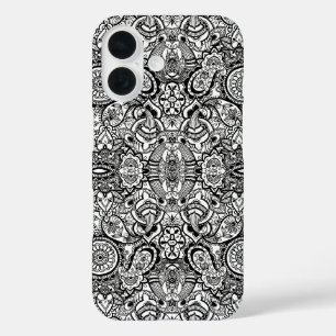 Cute black white floral paisley iPhone 16 case