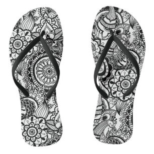 Cute black white floral paisley flip flops