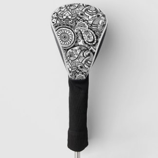 Cute black white floral paisley golf head cover