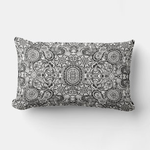 Cute black white floral paisley lumbar pillow