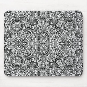 Cute black white floral paisley mouse pad