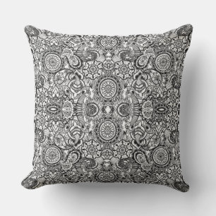 Cute black white floral paisley outdoor pillow