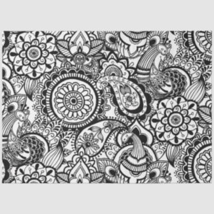 Cute black white floral paisley tissue paper