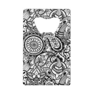 Cute black white floral paisley wallet bottle opener