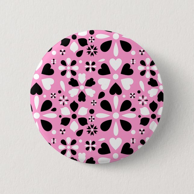 Cute black white flowers 2 inch round button (Front)