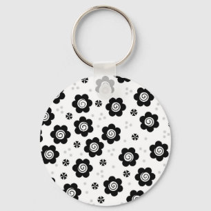 Cute black white flowers Keychain
