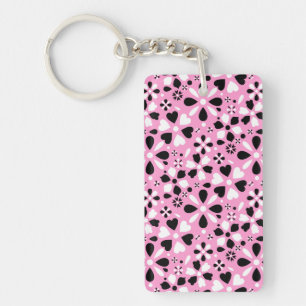 Cute black white flowers keychain