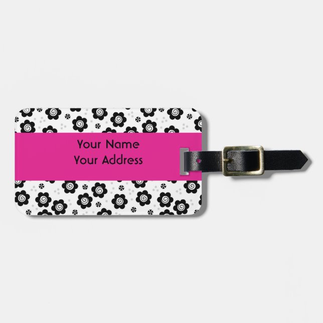 Cute black white flowers Luggage Tag (Front Horizontal)