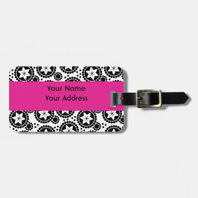 Cute black white flowers Luggage Tag (Front Horizontal)