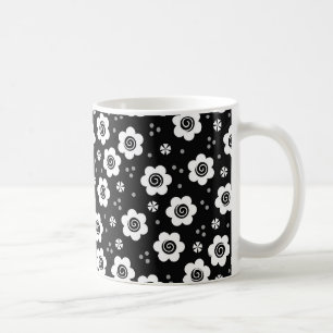 Cute black white flowers mug