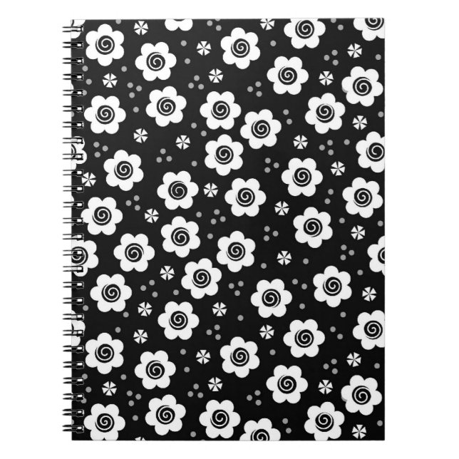 Cute black white flowers Notebook (Front)