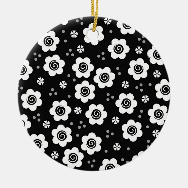 Cute black white flowers Ornament (Front)