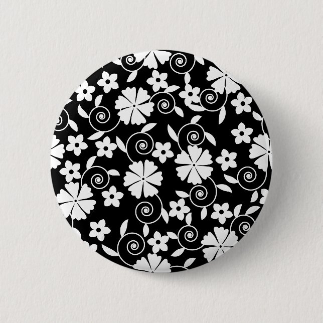 Cute black white flowers pattern bath towel set 2 inch round button (Front)