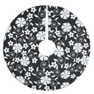 Cute black white flowers pattern brushed polyester tree skirt