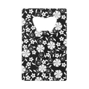 Cute black white flowers pattern credit card bottle opener