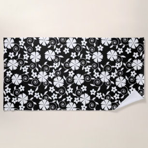 Cute black white flowers pattern LifeProof iPhone  Beach Towel