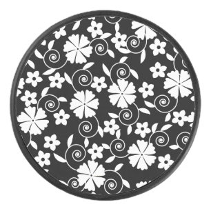 Cute black white flowers pattern LifeProof iPhone  Hockey Puck