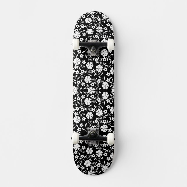 Cute black white flowers pattern LifeProof iPhone  Skateboard (Front)