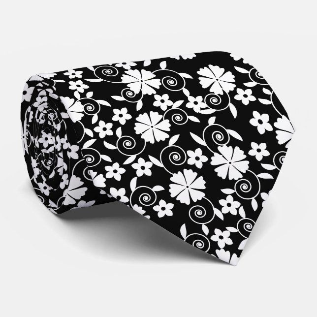 Cute black white flowers pattern LifeProof iPhone  Tie (Rolled)