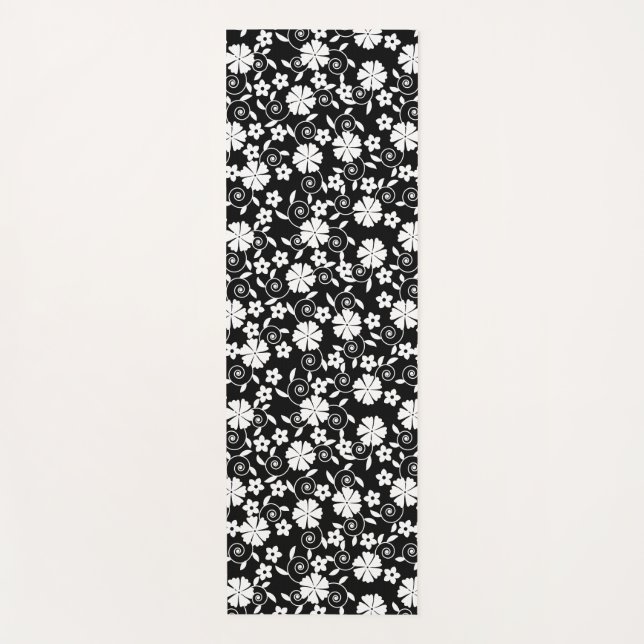 Cute black white flowers pattern LifeProof iPhone  Yoga Mat (Front)