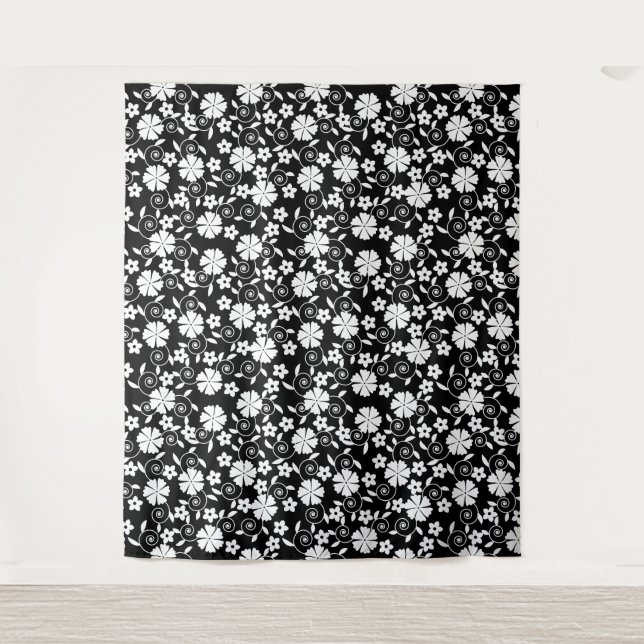 Cute black white flowers pattern tapestry (Front)