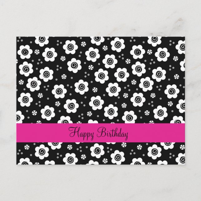 Cute black white flowers Postcard (Front)