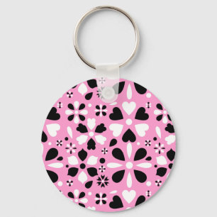 Cute black white flowers throw pillow keychain