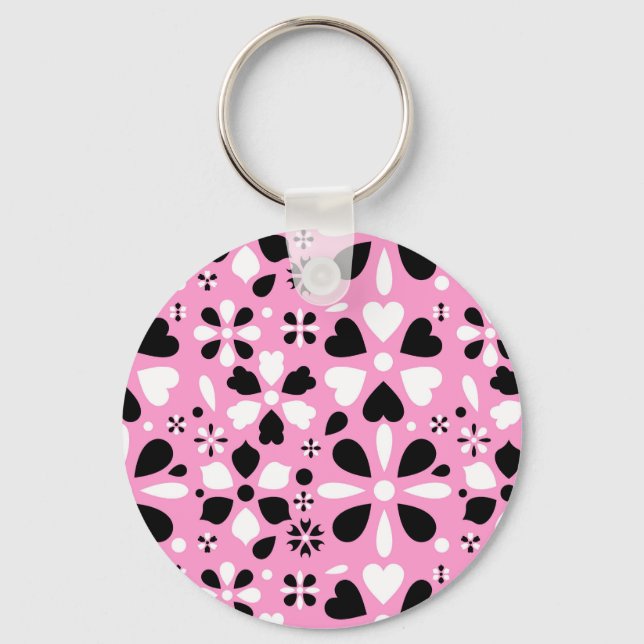 Cute black white flowers throw pillow keychain (Front)