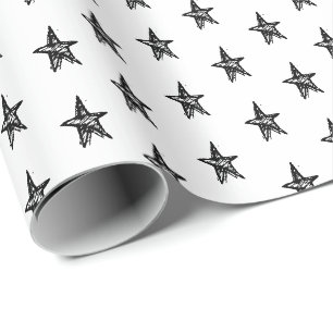 Cute black & white hand drawn Stars pattern  Wrapping Paper