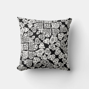 Cute black white hearts background design throw pillow