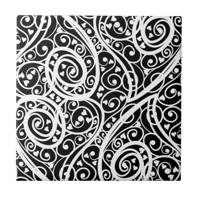 Cute black white hearts love background design lon tile (Front)