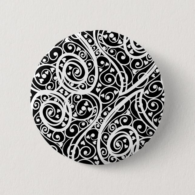 Cute black white hearts pattern 2 inch round button (Front)