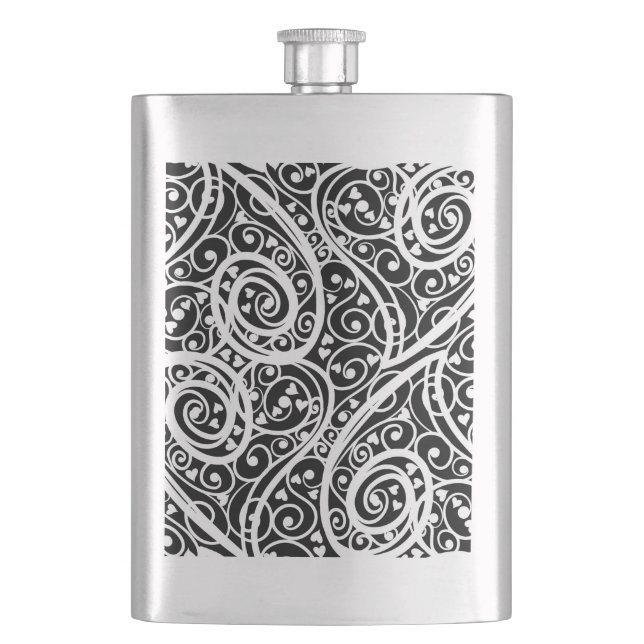 Cute black white hearts pattern hip flask (Front)