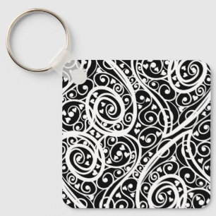Cute black white hearts pattern keychain