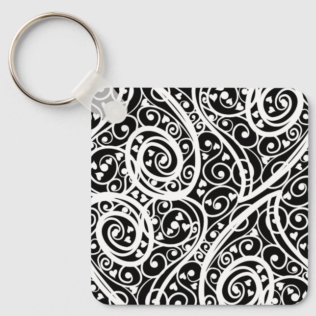 Cute black white hearts pattern keychain (Front)