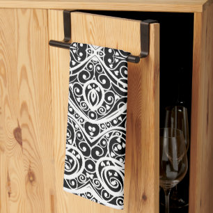Cute black white hearts pattern kitchen towel