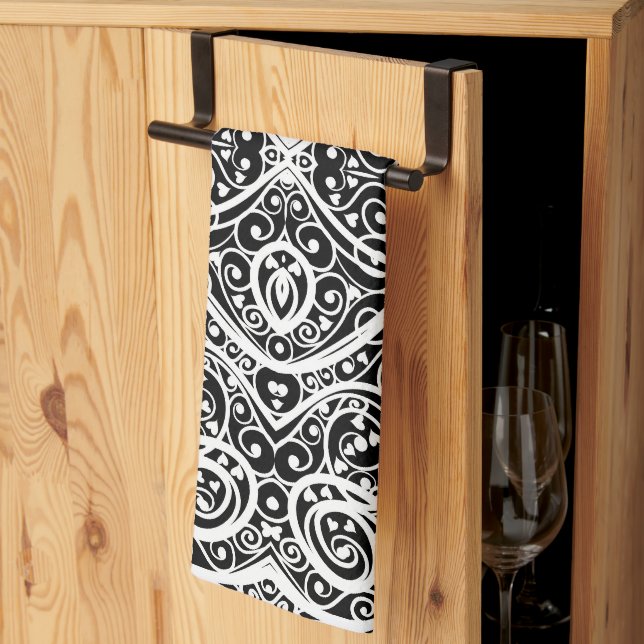 Cute black white hearts pattern kitchen towel (Thirds Fold)