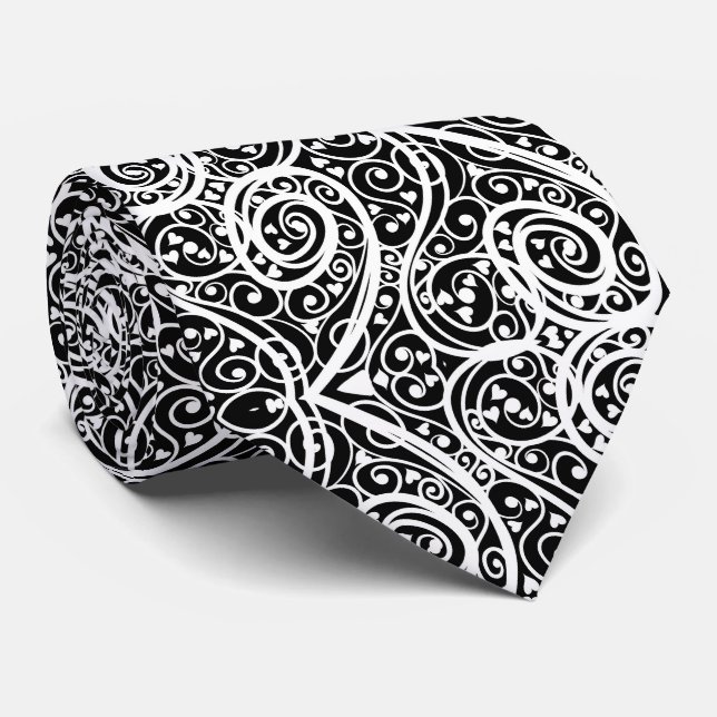 Cute black white hearts pattern tie (Rolled)