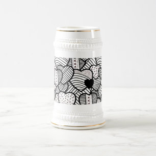 Cute black white hearts patterns beer stein