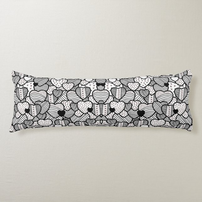 Cute black white hearts patterns body pillow (Front)