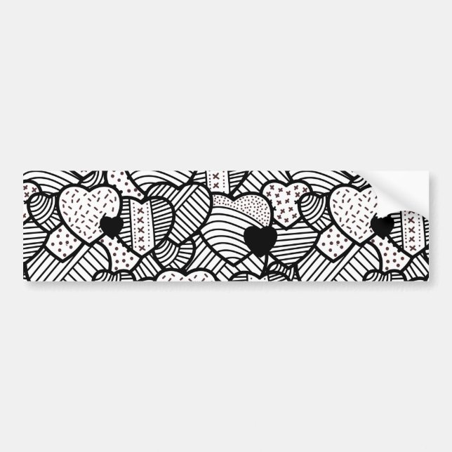 Cute black white hearts patterns bumper sticker (Front)