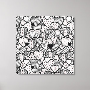 Cute black white hearts patterns canvas print