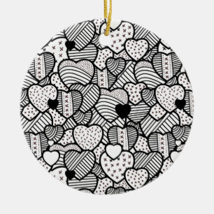 Cute black white hearts patterns ceramic ornament