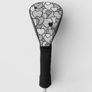 Cute black white hearts patterns golf head cover