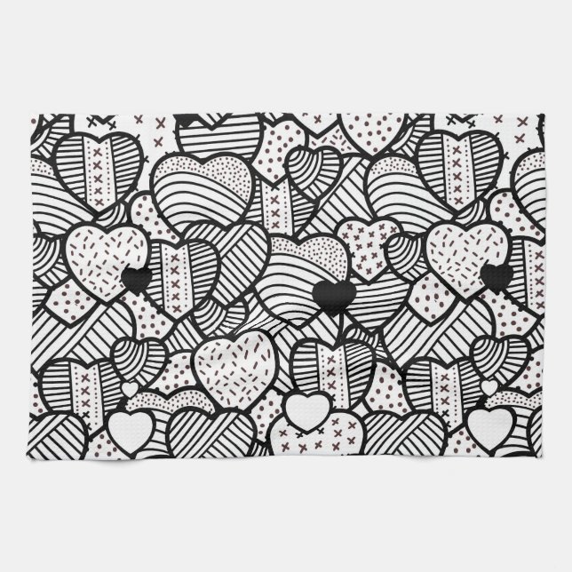 Cute black white hearts patterns kitchen towel (Horizontal)