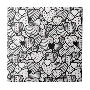 Cute black white hearts patterns tile